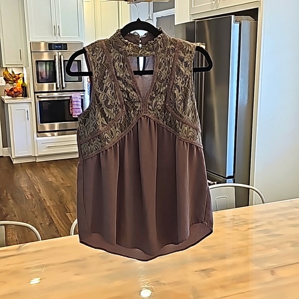 Maurices Gray Blouse with Lace Detail M